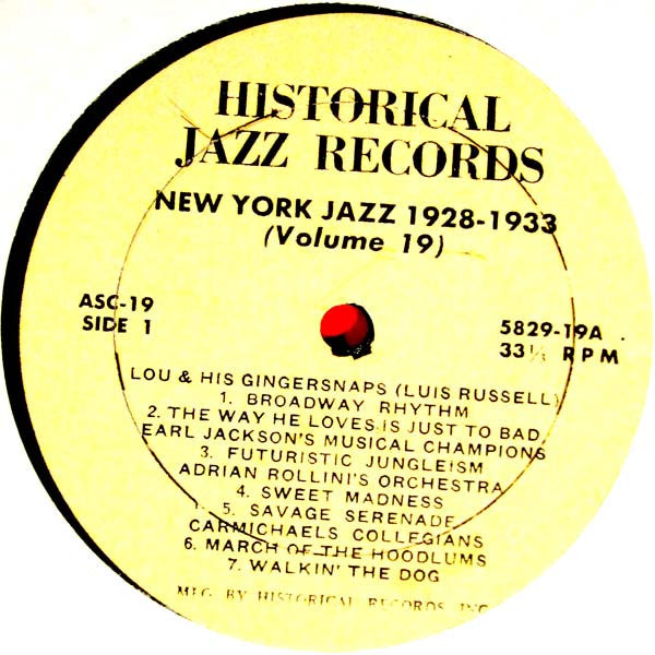 Release: New York Jazz 1928-1933-Vinyl-US-None-No. 19, ASC 5829-19, ASC-19-5025775