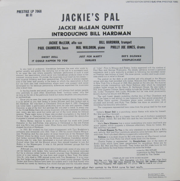 Release: Jackie's Pal-Vinyl-US-1986-OJC-1714, PRESTIGE 7068-6174990