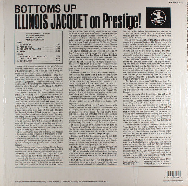 Release: Bottoms Up - Illinois Jacquet On Prestige!-Vinyl-US-1989-PR 7575, P-7575, OJC-417-7748763