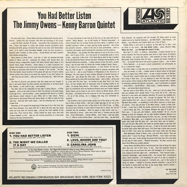 Master Release: You Had Better Listen by The Jimmy Owens - Kenny Barron Quintet