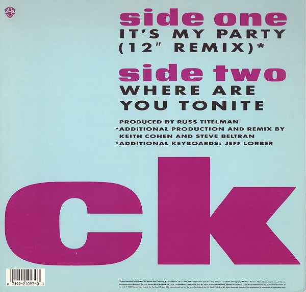 Release: It's My Party-Vinyl-US-1988-0-21097, 9 21097-0-1296571