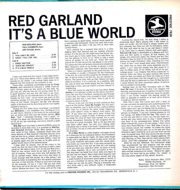 Master Release: It's A Blue World by The Red Garland Trio