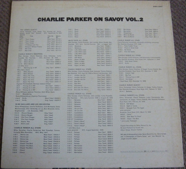 Release: Charlie Parker On Savoy Vol. 2-Vinyl-Japan-1974-SOPU-22-SY-8381721
