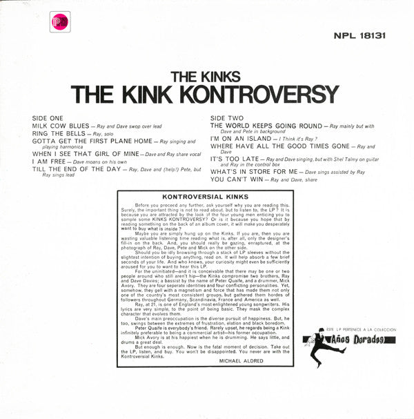 Release: The Kink Kontroversy-Vinyl-Spain-1981-ZL-509, NPL 18131-3117259