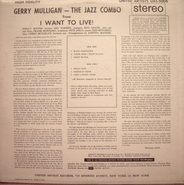 Release: The Jazz Combo From "I Want To Live!"-Vinyl-US-1958-UAS 5006-3883428