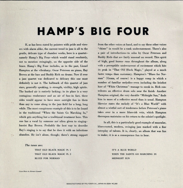 Release: Hamp's Big Four-Vinyl-Japan-1982-23MJ 3140-6360487