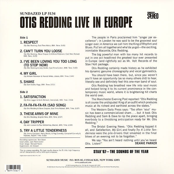Release: Otis Redding Live In Europe-Vinyl-US-2003-LP 5134-3080816