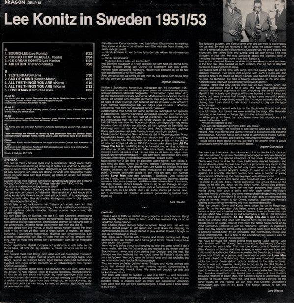 Release: Sax Of A Kind (Lee Konitz In Sweden 1951/53)-Vinyl-Sweden-1979-DRLP 18-5654538
