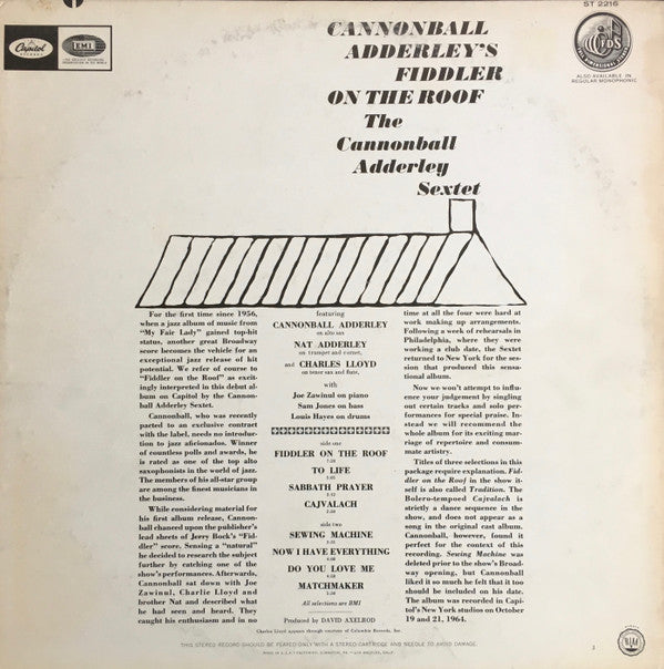 Release: Cannonball Adderley's Fiddler On The Roof-Vinyl-US-1964-ST 2216-2680957