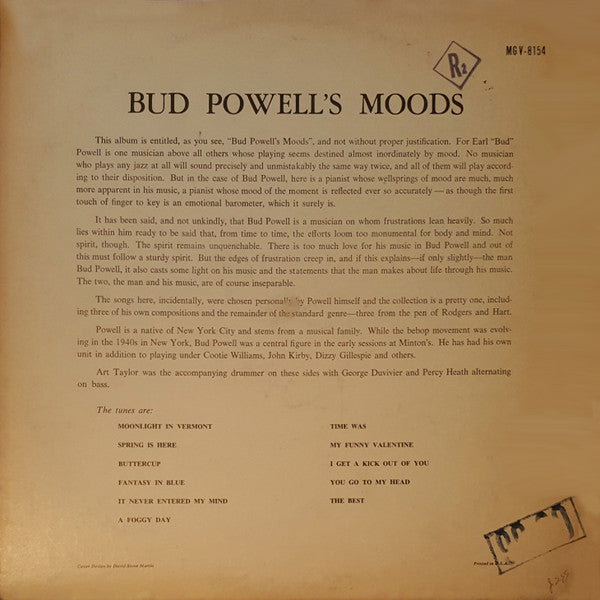 Release: Bud Powells Moods-Vinyl-US-1960-MGV-8154-9023568