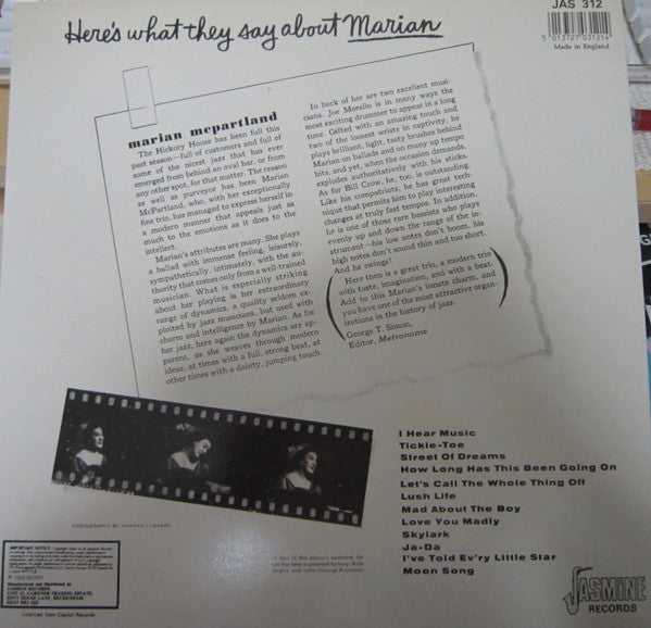 Release: Marian McPartland At The Hickory House-Vinyl-UK-None-JAS 312-1591487
