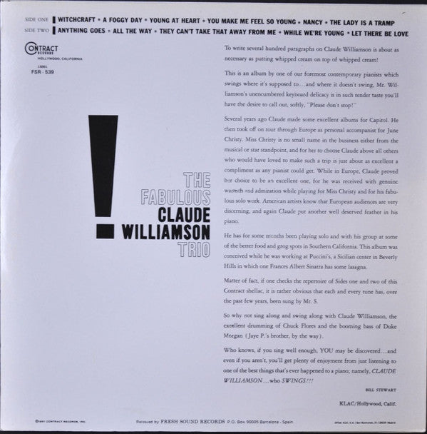 Master Release: The Fabulous Claude Williamson Trio by The Claude Williamson Trio