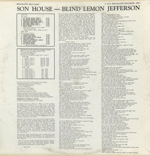 Master Release: Blind Lemon Jefferson / Son House by Blind Lemon Jefferson