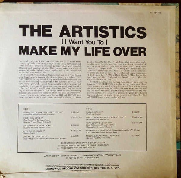 Master Release: (I Want You To) Make My Life Over by The Artistics