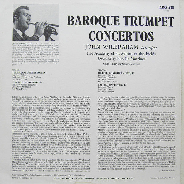 Release: Baroque Trumpet Concertos-Vinyl-UK-1969-ZRG 585-8365867