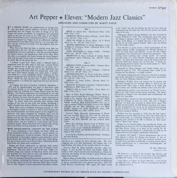 Release: Art Pepper + Eleven (Modern Jazz Classics)-Vinyl-US-1973-S7568-2677871
