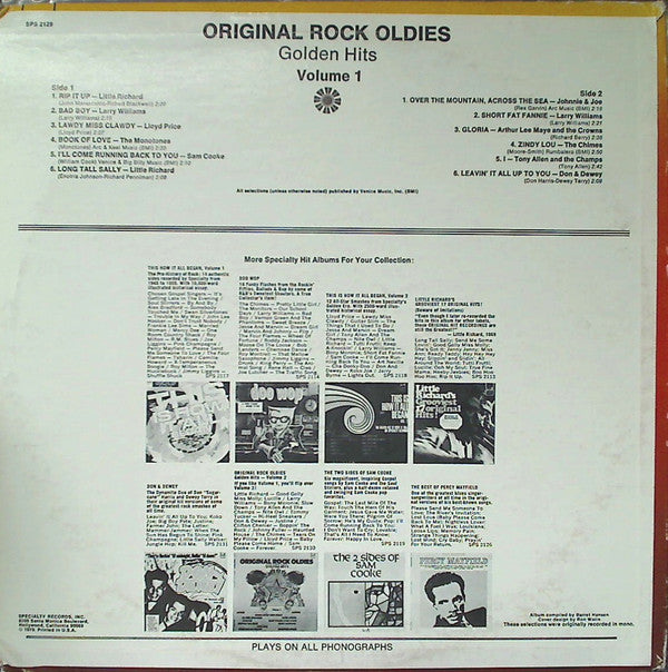 Release: Original Rock Oldies Golden Hits - Volume 1-Vinyl-US-1970-SPS 2129, SPS-2129-5000766