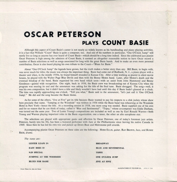 Master Release: Oscar Peterson Plays Count Basie by Oscar Peterson