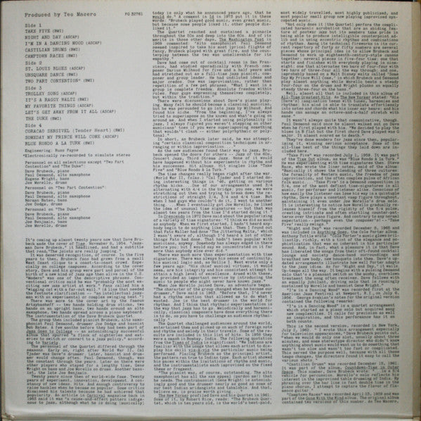 Release: Dave Brubeck's All-Time Greatest Hits-Vinyl-US-1974-PG 32761, KG 32761-2040210