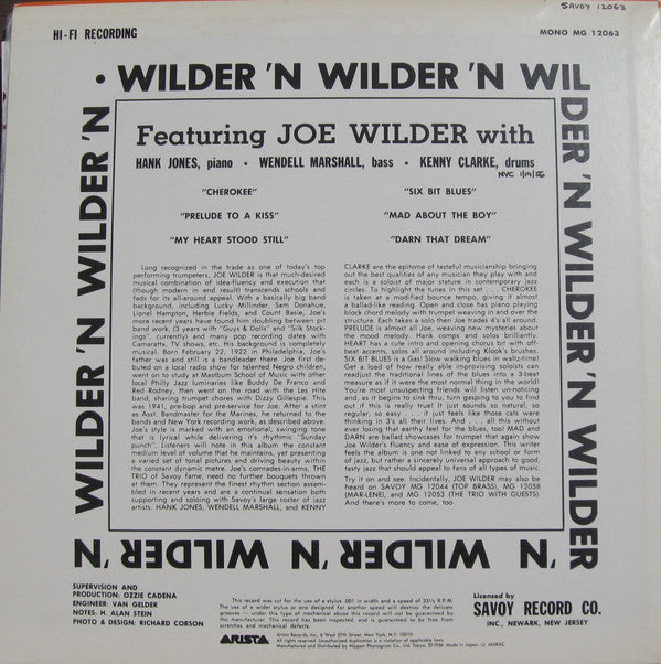 Release: Wilder 'N' Wilder-Vinyl-Japan-1981-22RS-17(M), MG 12063-7337964