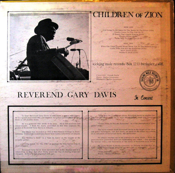 Release: Children Of Zion : Reverend Gary Davis In Concert-Vinyl-US-1974-KM 101-3092246
