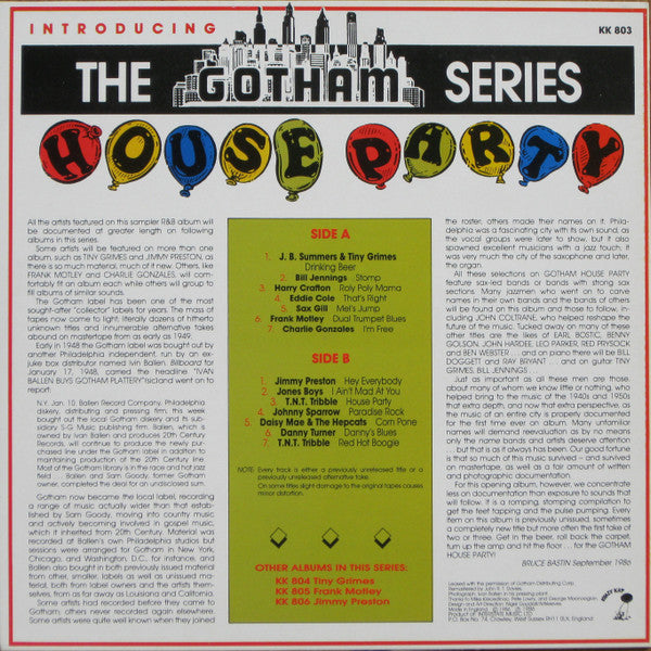 Release: Gotham House Party-Vinyl-UK-1986-KK 803-5546367