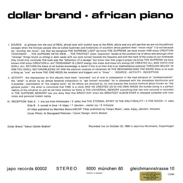 Release: African Piano-Vinyl-Germany-1980-JAPO 60002, JAPO 60 002 ST-2111309