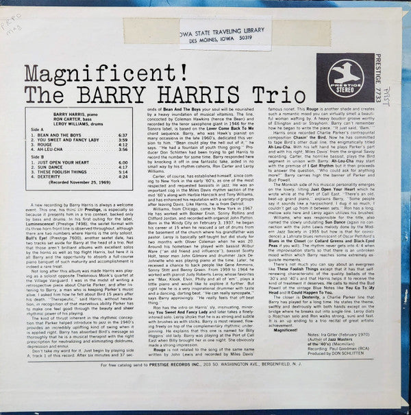 Master Release: Magnificent! by Barry Harris Trio