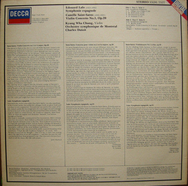 Release: Symphonie Espagnole • Violin Concerto No.1-Vinyl-UK & Europe-1981-SXDL 7527-4197798