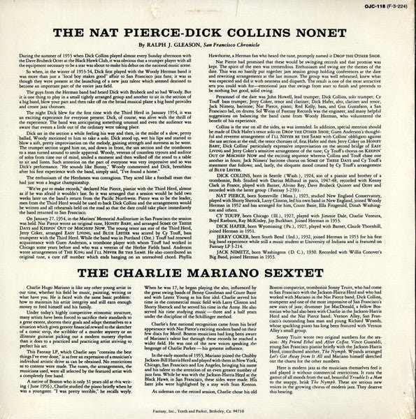 Release: The Nat Pierce-Dick Collins Nonet / The Charlie Mariano Sextet-Vinyl-US-1984-F-3-224, OJC-118-5451768