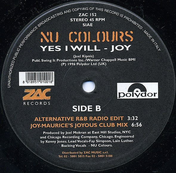 Release: Yes I Will-Vinyl-Italy-1997-ZAC 152-1617554