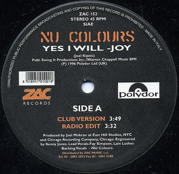Release: Yes I Will-Vinyl-Italy-1997-ZAC 152-1617554