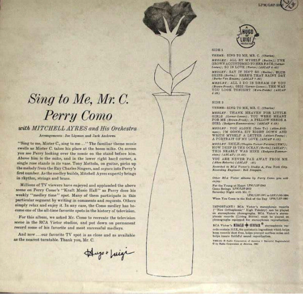 Release: Sing To Me, Mr. C.-Vinyl-US-1961-LPM-2390-2722784