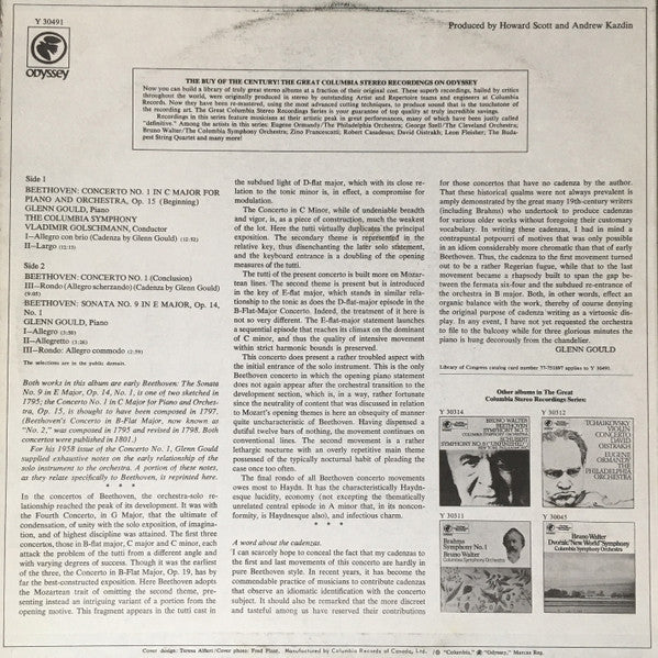 Release: Piano Concerto No. 1, Piano Sonata Op. 14 No. 1-Vinyl-Canada-1971-Y 30491-18484183
