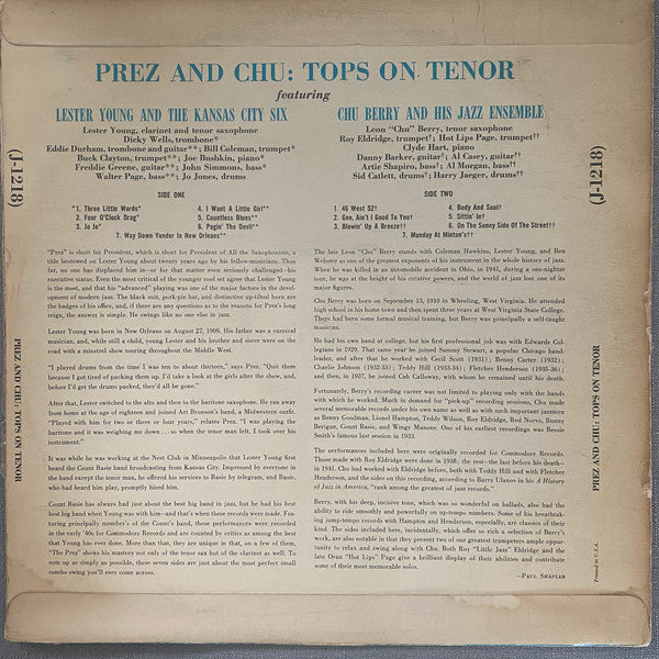 Master Release: Prez And Chu (Tops On Tenor) by Lester Young