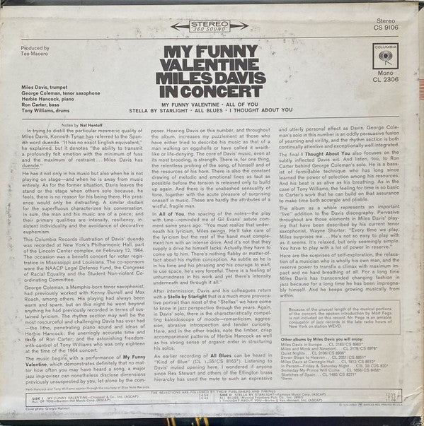 Release: My Funny Valentine - Miles Davis In Concert-Vinyl-US-1967-CS 9106-17412478