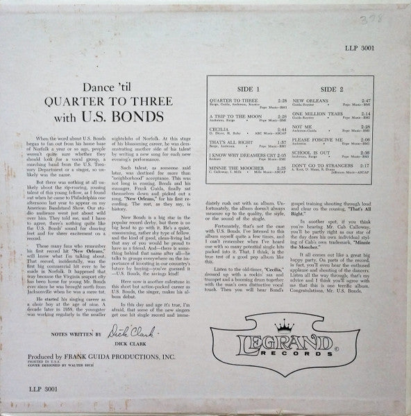 Release: Dance 'Til Quarter To Three With U. S. Bonds-Vinyl-US-1961-LLP 3001-18212887