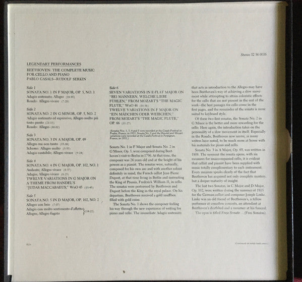 Master Release: Casals Festival - Sonatas For 'Cello And Piano (Complete) by Pablo Casals