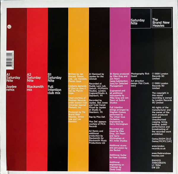 Release: Saturday Nite-Vinyl-UK & Europe-1999-BNHX 12, 3984296370-28161442