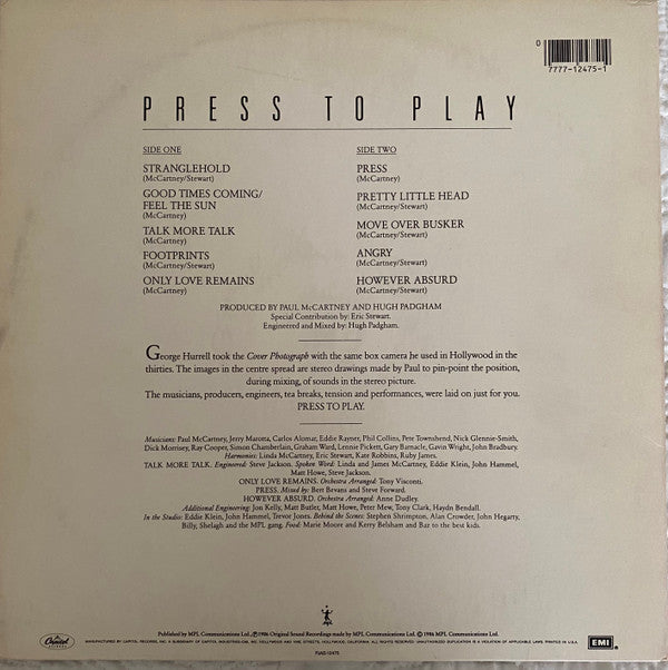 Release: Press To Play-Vinyl-US-1986-PJAS-12475, PJAS-12475-19193821