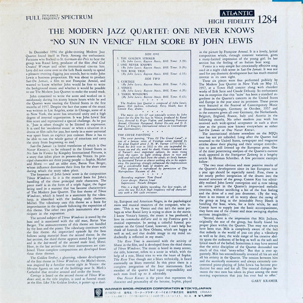 Release: The Modern Jazz Quartet Plays One Never Knows (Original Film Score For “No Sun In Venice”)-Vinyl-Japan-1972-P-6077A, LP-1284-32828832