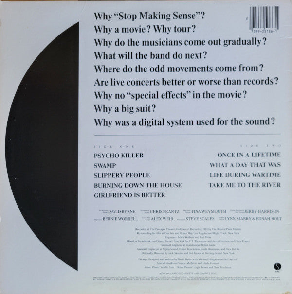 Release: Stop Making Sense-Vinyl-US-1984-1-25186, 9 25186-1-14990813