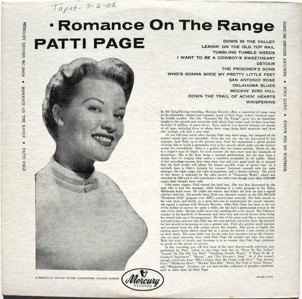 Master Release: Romance On The Range by Patti Page