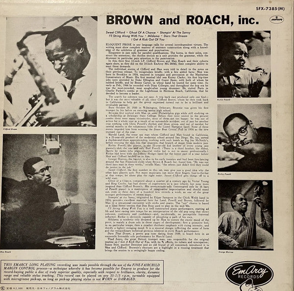 Release: Brown And Roach Incorporated-Vinyl-Japan-1974-SFX-7385(M), SFX-7385(M)-12403964
