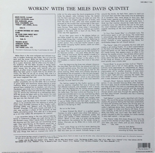 Release: Workin' With The Miles Davis Quintet-Vinyl-US-1987-P-7166, OJC-296-13911074