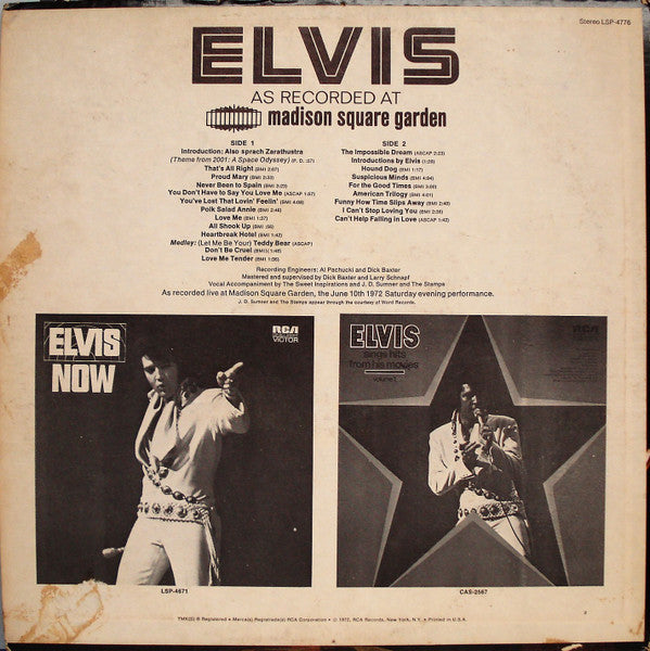 Release: Elvis As Recorded At Madison Square Garden-Vinyl-US-1972-LSP-4776-28781752