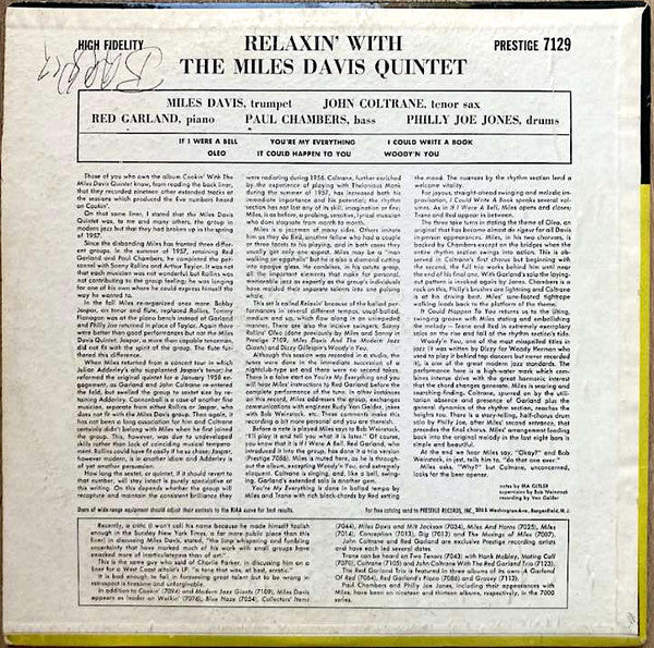 Release: Relaxin' With The Miles Davis Quintet-Vinyl-US-1958-PRLP 7129, 7129-23221517