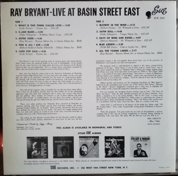 Release: Live At Basin Street East-Vinyl-US-None-SUE 1019, LP-1019, LP 1019-26024188