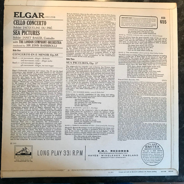 Release: Cello Concerto / Sea Pictures-Vinyl-UK-1965-ASD 655, ASD. 655-15352055
