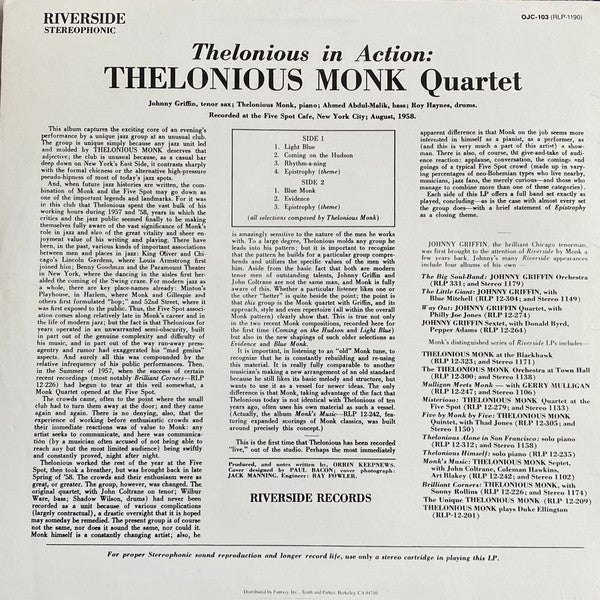 Release: Thelonious In Action-Vinyl-US-1986-1190, OJC-103, RLP-1190-11706307